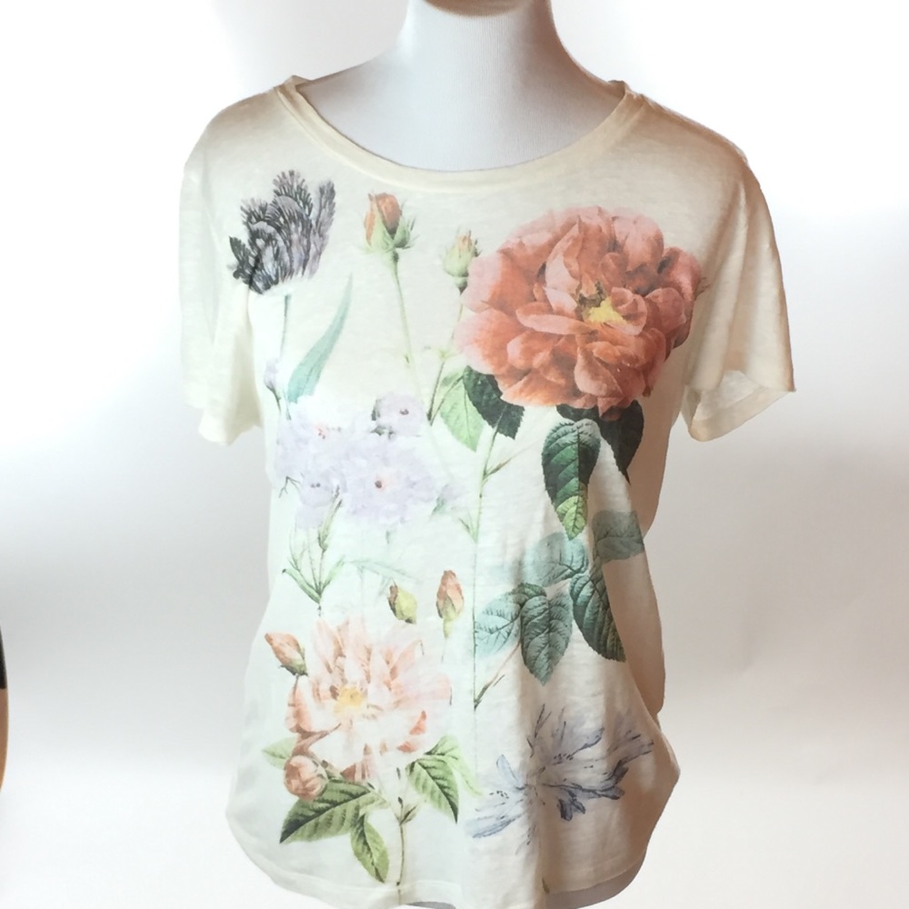 J crew Linen t shirt top small floral